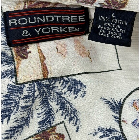 Vintage‎ Hawaiian Shirt Roundtree Yorke Large Sailing Palms Islands Beige Cotton - Picture 4 of 4